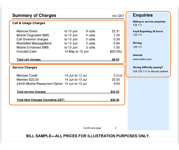phone bill example